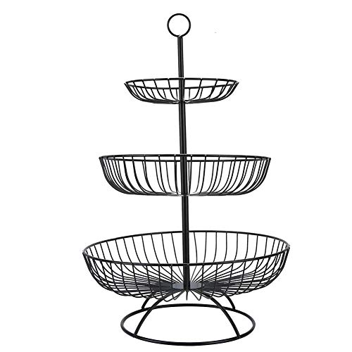 3-Tier Obstteller Haushalt Wohnzimmer Moderne 3-Tier Obstteller Teller Ablagekorb Tablett Geschirr für Hochzeit & Home & Party Servierteller(Schwarz) von Mumusuki