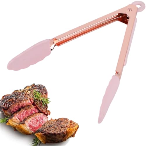 Grillzange, Edelstahl-Silikon-Küchenzange mit Silikonspitze, kochpinzette Antihaftzange zum Grillen, Kochen, Grillen und Wenden, Geschenk (Rosa) von Mumusuki