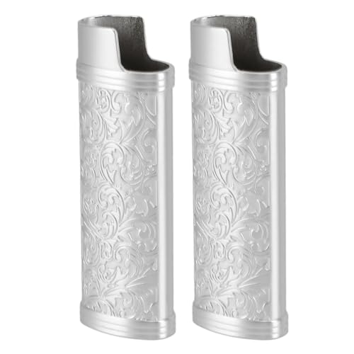 Feuerzeughülle Im Vintage-Botanic-Design aus Zinklegierung für BIC-Feuerzeug J6 in Voller Größe, Einfach zu Bedienen, Sicherer Schutz, Perfekte Geschenkidee (Silber) von Mumusuki