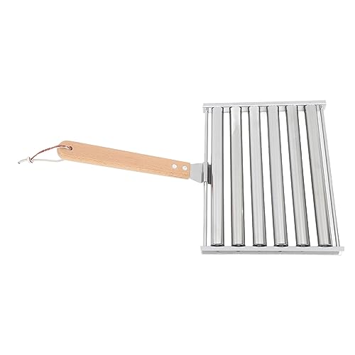 Mumusuki Hot-Dog-Roller aus Edelstahl, 5 Hot-Dog-Kapazität, Grill-Wurstroller mit Hochglanzpolierter Oberfläche, Länglicher Holzgriff für Partys und Grillen Im Freien (100 x 30 x 30 cm) von Mumusuki