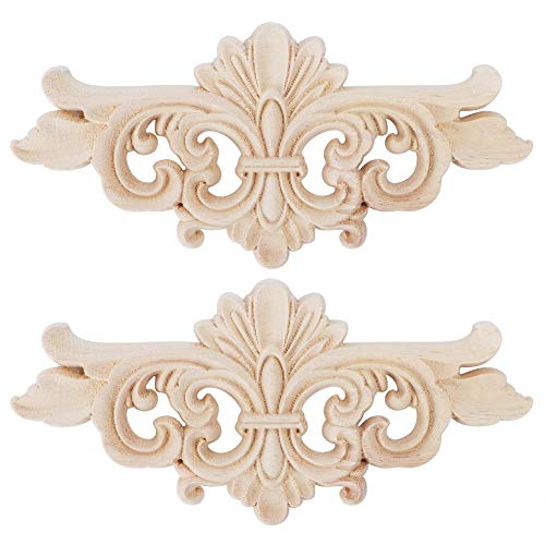 Mumusuki 2 Stück Holz Geschnitzte Applikation Applique Lange Onlay Applique Carving Unbemalte Möbel Dekoration an Möbeln Befestigt Tür Schrank Fenster Holzornamente für Möbel (16 * 7.5CM) von Mumusuki
