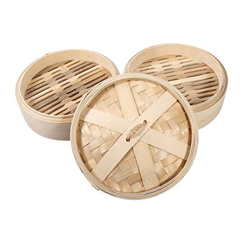 Mumusuki 4 Größen 2 Ebenen Bambus Dampfkorb Chinesische Naturkost Herd Mit Deckel Neu zum Kochen Dim Sum, Brötchen, Knödel, Gemüse(22cm) von Mumusuki