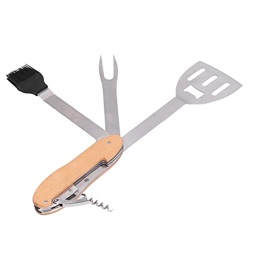 Mumusuki 5 in 1 Multifunktions-Faltbares Tragbares Spatel-Pinsel-Gabel-Flaschen öffner Edelstahl-Grill-Combo-Set, Faltbares und Tragbares Grill-Werkzeugset für BBQ-Grillen und Camping von Mumusuki