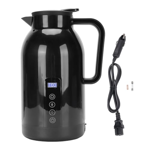 Mumusuki Auto-Elektrokessel, 1300 Ml 12-24 V LCD-Display Edelstahl Lecksicher Beheizter Reisebecher Tragbarer Autoheizung für Fahrer, Reisende, Reisende von Mumusuki
