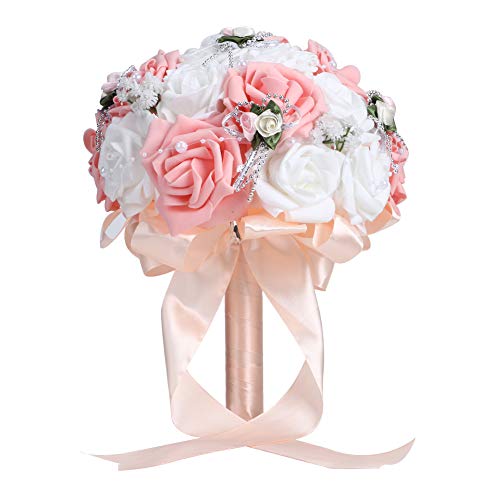 Mumusuki Brautsträuße für die Hochzeit, Künstlicher Romantischer Blumenstrauß, Brautjungfern-Blumenstrauß, Romantische Hochzeitsfeier, Dekoration, Geständnis(Rosa) von Mumusuki