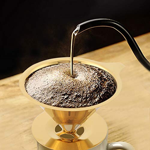 Mumusuki Kaffeesiebfilter Trichter Edelstahl Golden Guss über Kaffee Tropffilter mit Tassenstand und Griff von Mumusuki