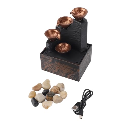 Mumusuki LED-Licht-USB-Mini-Wasserbrunnen, Reichtum Anziehend, Entspannung, Kieselsteinverzierung, Kleiner Lebender Blickfang für die Heimbüro-Dekoration von Mumusuki