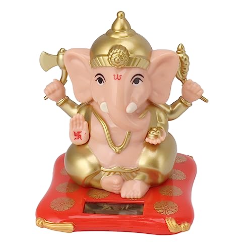 Mumusuki Solarbetriebene Ganesh-Statue, Skulptur für Auto, Armaturenbrett, Zuhause, Tempeldekoration, Hindu-Elefantenstatue, Idol, Buddha-Skulpturen, Niedliche Ganesha-Idol-Figur (Fleischfarbe) von Mumusuki