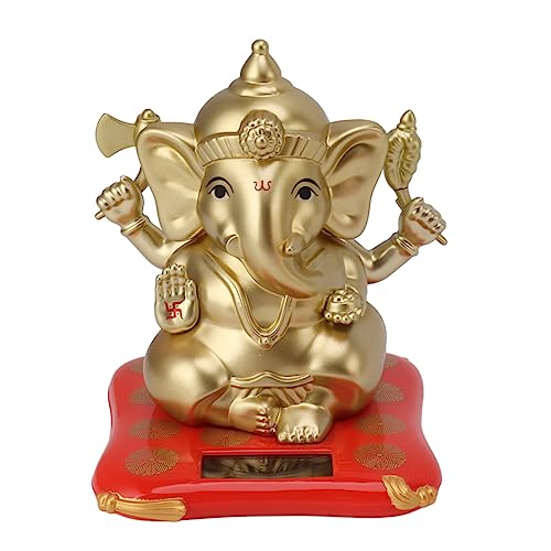 Mumusuki Goldfarbene Lord Ganesha Statuen, Solarbetriebene Ganesh-Statue mit Winkenden Armen, Hindu-Elefant-Gott-Statue, Geschenkdekoration, Ornamente Für Haus, Garten, Auto von Mumusuki