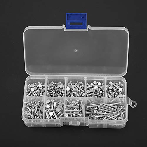 Mumusuki Solid Niet Flacher Kopf Aluminium Set M2,5 GB867 Knurled Shank Befestigungsmittel Sortiment Kit mit Aufbewahrungsbox 450pcs Multisize Aluminiumnieten Flat Head Feststoffnieten Zum Sicheren von Mumusuki