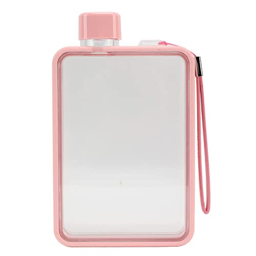 Mumusuki Transparente Flasche, Flache Wasserflasche, Tragbar, Fitness, A5, 380 Ml, Schlanke Wasserflasche für Sport, Camping, Fitnessstudio, Fitness Im Freien (Rosa) von Mumusuki