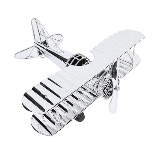 Mumusuki Vintage Metall Flugzeuge Modell, Simulation Retro Flugzeug Segelflugzeug Doppeldecker Modell Flugzeug Ornament Dekorativ für Wohnzimmer TV Schränke (Versilbert) von Mumusuki