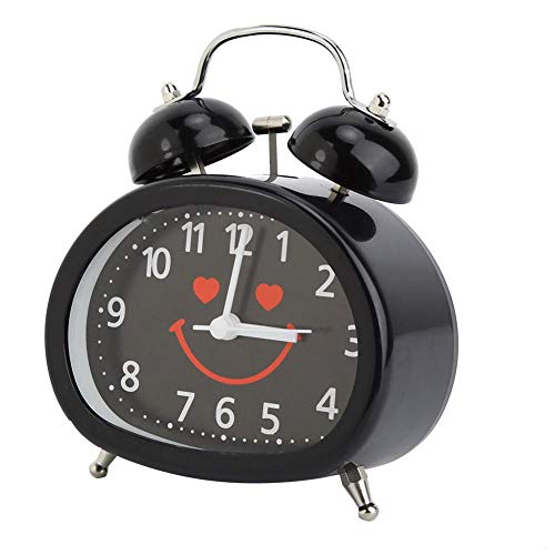 Mumusuki Wecker Niedlich Smiley Gesicht Nacht Leuchtende Kinder Wecker Doppelglocke Wecker Nachttisch Student Neuheit Metall Glocke Uhr(Schwarz) von Mumusuki