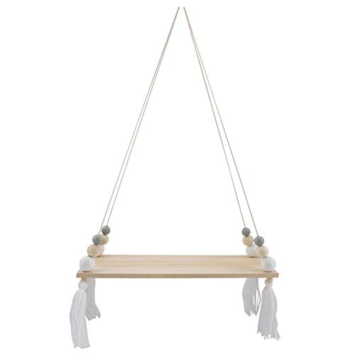 Wandbehang Regal mit runden Perlen dekorative hängende Schaukel Seil schwimmende Regale Lagerregal DIY Home Wandbehang Dekor(Weiß + Grau) von Mumusuki