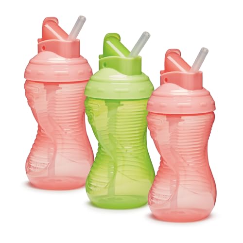 Munchkin Mighty Grip Cups with Straw | Trainer Toddler & Baby Bottle with Straw| BPA Free | Non Spill |Leakproof | Baby Weaning Cup from 12+ Months |Toddler Bottle 10oz/296ml| 3 Pack | Pink & Green von Munchkin