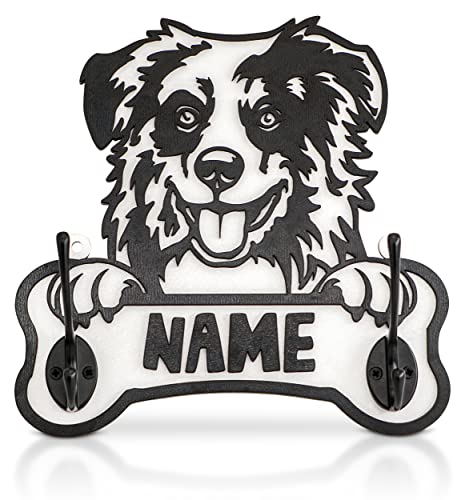 Munera Design - Australian Shepherd - Schlüsselbrett, Hakenleiste, Schlüsselhaken, Hundeleinen-Halter - Personalisiert Hundename - 23cm Breite von Munera Design