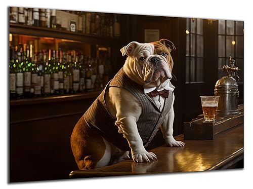 Munera Design - Bild 30x40 - Bulldogge Barkeeper lustig witzig - Wand-Bilder Wohnzimmer von Munera Design