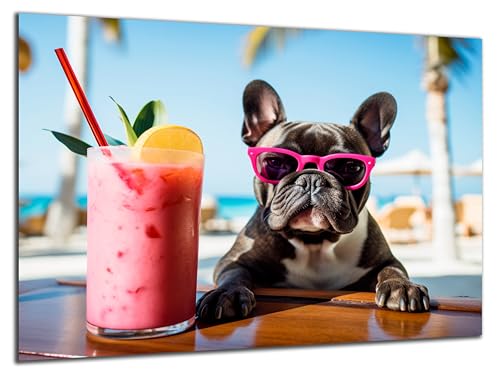 Munera Design - Bild 30x40 - Bulldogge am Strand Cocktail rosa - Wand-Bilder Wohnzimmer von Munera Design