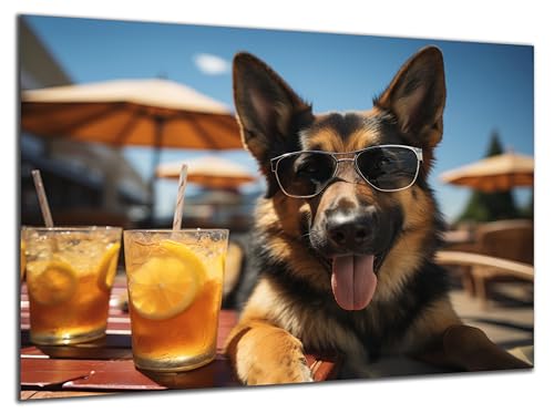 Munera Design - Bild 30x40 - deutscher Schäferhund am Strand Cocktail - Wand-Bilder Wohnzimmer von Munera Design