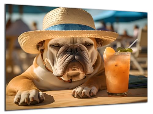 Munera Design - Bild 30x40 - französische Bulldogge am Strand Cocktail - Wand-Bilder Wohnzimmer von Munera Design