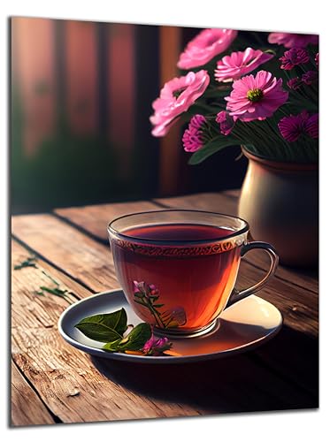 Munera Design - Bild 40x60 - Tasse Tee Blumen - Wand-Bilder Küche Ess-Zimmer von Munera Design