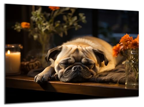 Munera Design - Bild 56x84 - schlafender Hund Welpe Mops - Wand-Bilder Wohnzimmer von Munera Design