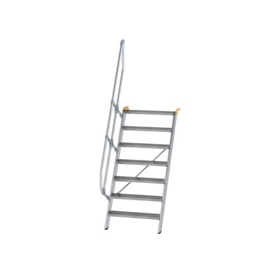 Alutreppe 7 Stufen, 60°, Breite 800mm, einseitiger Handlauf, Stufentiefe 200mm von Munk Günzburger Steigtechnik
