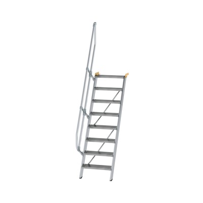 Alutreppe 8 Stufen, 60°, Breite 600mm, einseitiger Handlauf, Stufentiefe 200mm von Munk Günzburger Steigtechnik