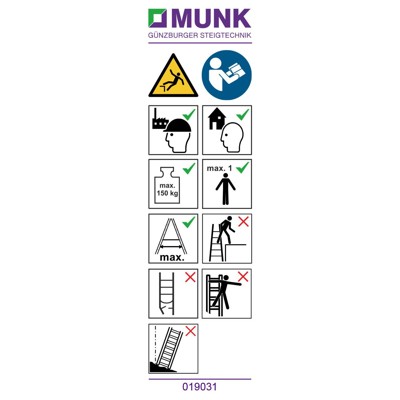 Aufkleber Bedienungsanleitung f. ML-Stehleiter, einseitig begehbar Aufkleber Bedienungsanleitung f. ML-Stehleiter, einseitig begehbar von Munk Günzburger Steigtechnik