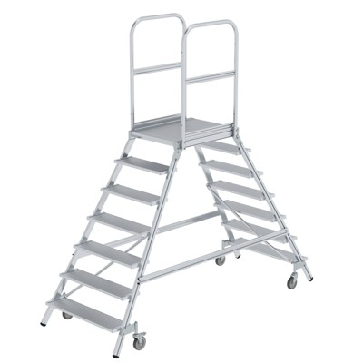 Podestleiter 7 Stufen, fahrbar, Aluminium/Aluminium von Munk Günzburger Steigtechnik