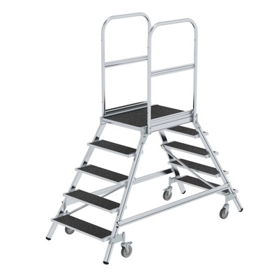 Podesttreppe beids. begehbar mit Federrolle Korundbeschichtung R13 5 Stufen von Munk Günzburger Steigtechnik