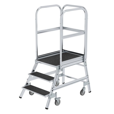 Podesttreppe eins. begehbar mit Federrollen Korundbeschichtung R13 3 Stufen von Munk Günzburger Steigtechnik