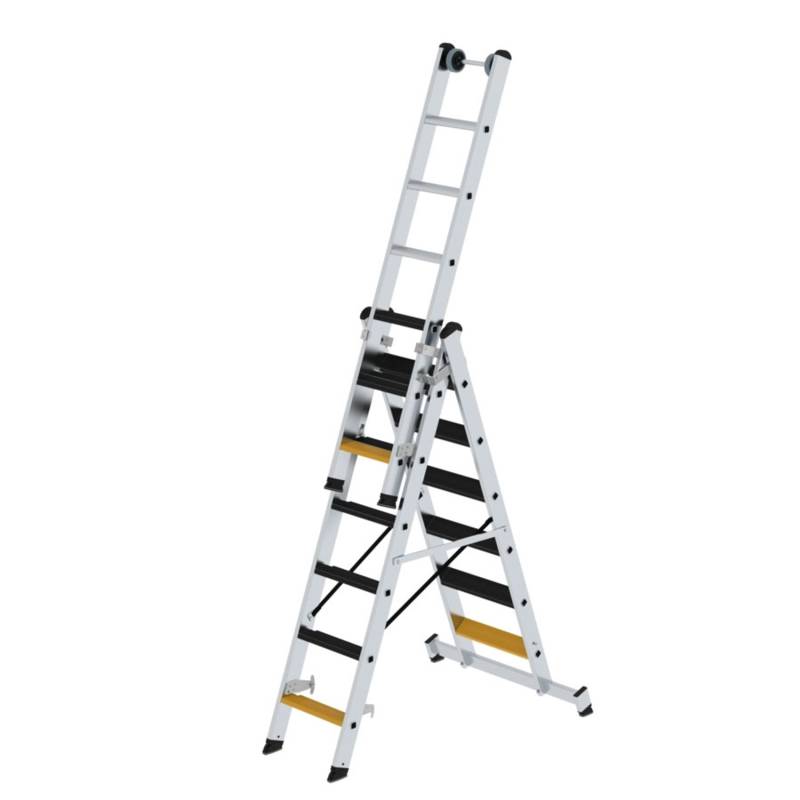 MUNK Stufen- Mehrzweckleiter mit Wandlaufrollen Clip-Step R13 und Nivello Traverse 3x6 Stufen von Munk Steigtechnik