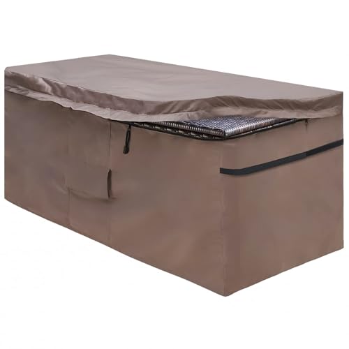 MunteLock Abdeckung für Garten Auflagenbox, Schutzhülle der Kissenbox mit Reißverschlussdeckel und Entlüftung, Wasserdicht, 420D Oxford Braun (130 * 71 * 67cm) von MunteLock