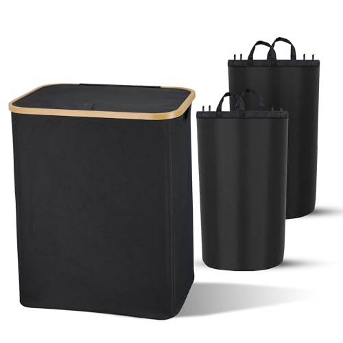 Muntel Wäschekorb mit Deckel 160L,Extra Große Wäschekorb mit Deckel, faltbare Wäschekörbe für Waschküche, Schlafzimmer, Badezimmer 2x 80L (Schwarz) von Muntel