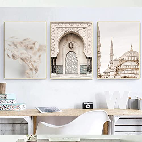 Islamische Leinwand Malerei Arabische Deko Kalligraphie Wandkunst Poster,Koran Bilder Allah Islamische Zitate Leinwand Drucke für Wohnzimmer Wanddeko Drucke - Kein Rahmen (E,50x70cm*3) von Muovel