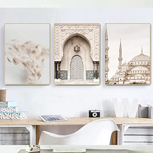 Islamische Leinwand Malerei Arabische Deko Kalligraphie Wandkunst Poster,Koran Bilder Allah Islamische Zitate Leinwand Drucke für Wohnzimmer Wanddeko Drucke - Kein Rahmen (E,60x90cm*3) von Muovel