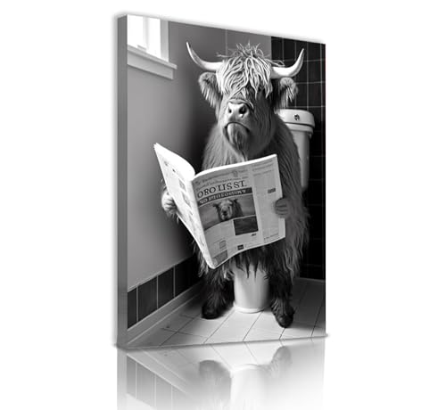 Muovel Badezimmer Leinwand Bilder,Schottische Hochlandrind Wandkunst,Schwarz-Weiß Tier In Der Badezimer Deko Bilder Toilette Badezimmer Wohnkultur - Ohne Rahmen (20x30cmx1pcs,Style 12) von Muovel