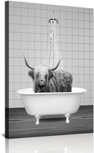 Muovel Badezimmer Leinwand Bilder,Schottische Hochlandrind Wandkunst,Schwarz-Weiß Tier In Der Badezimer Deko Bilder Toilette Badezimmer Wohnkultur - Ohne Rahmen (20x30cmx1pcs,Style 3) von Muovel