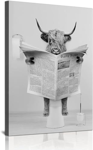 Muovel Badezimmer Leinwand Bilder,Schottische Hochlandrind Wandkunst,Schwarz-Weiß Tier In Der Badezimer Deko Bilder Toilette Badezimmer Wohnkultur - Ohne Rahmen (50x70cmx1pcs,Style 6) von Muovel