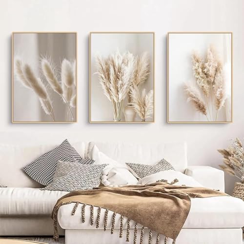 Pampasgras Leinwand bilder 3er set,Moderne Boho style Poster,Beige Pampas Wild Schilf Wandbilder,Home deko Bilder für Wohnzimmer Schlafzimmer Flur, Ohne Rahmen (Style-4,40x60cmx3pcs) von Muovel