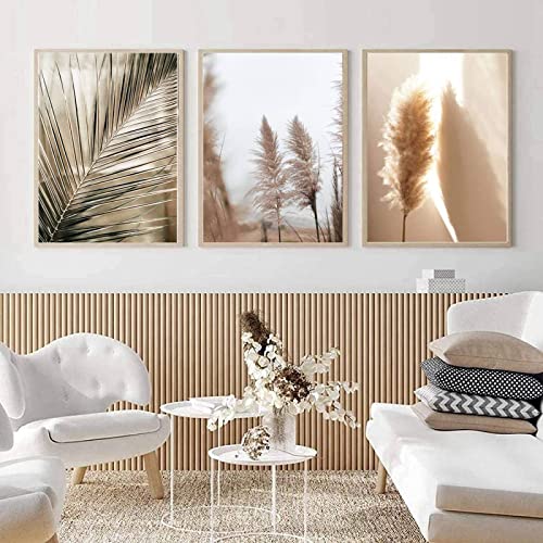 Pampasgras Leinwand bilder 3er set,Moderne Boho style Poster,Beige Pampas Wild Schilf Wandbilder,Home deko Bilder für Wohnzimmer Schlafzimmer Flur, Ohne Rahmen (Style-5,50x70cmx3pcs) von Muovel