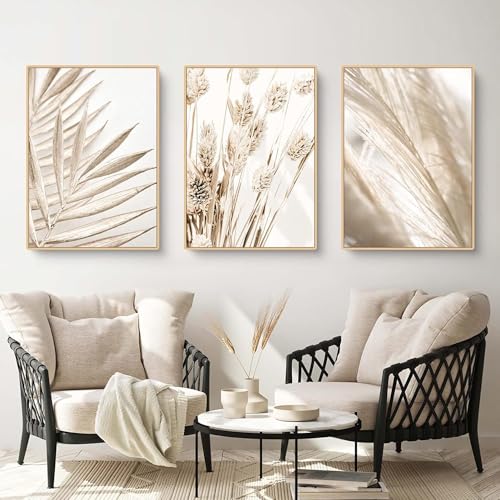 Pampasgras Leinwand bilder 3er set,Moderne Boho style Poster,Beige Pampas Wild Schilf Wandbilder,Home deko Bilder für Wohnzimmer Schlafzimmer Flur, Ohne Rahmen (Style-9,40x60cmx3pcs) von Muovel