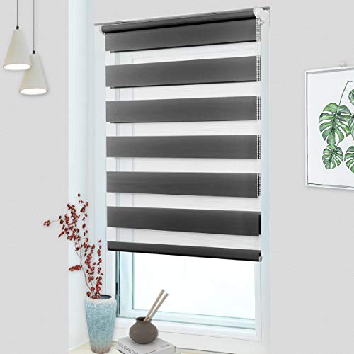 MupFup Doppelrollo Klemmfix ohne Bohren,Duo Rollo Klemmrollo Anthrazit 90 x 230cm(BxH), Lichtdurchlässig & Verdunkelnd Fensterrollo für Schlafzimmer, Badezimmer, Wohnzimmer Fenster und Tür von MupFup