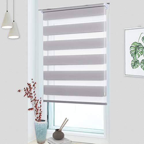 MupFup Doppelrollo Klemmfix ohne Bohren,Duo Rollo Klemmrollo Grau 70 x 110cm(BxH), Lichtdurchlässig & Verdunkelnd Fensterrollo für Schlafzimmer, Badezimmer, Wohnzimmer Fenster und Tür von MupFup