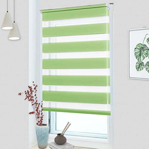 MupFup Doppelrollo Klemmfix ohne Bohren,Duo Rollo Klemmrollo Grün 50 x 150cm(BxH), Lichtdurchlässig & Verdunkelnd Fensterrollo für Schlafzimmer, Badezimmer, Wohnzimmer Fenster und Tür von MupFup