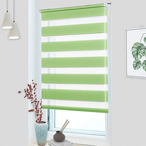MupFup Doppelrollo Klemmfix ohne Bohren,Duo Rollo Klemmrollo Grün 70 x 140cm(BxH), Lichtdurchlässig & Verdunkelnd Fensterrollo für Schlafzimmer, Badezimmer, Wohnzimmer Fenster und Tür von MupFup