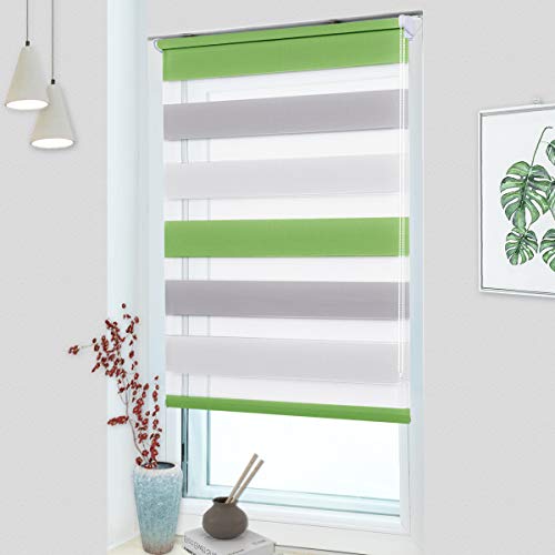 MupFup Doppelrollo Klemmfix ohne Bohren,Duo Rollo Klemmrollo Grün-grau-Weiß 105 x 140cm(BxH), Lichtdurchlässig & Verdunkelnd Fensterrollo für Schlafzimmer, Badezimmer, Wohnzimmer Fenster und Tür von MupFup