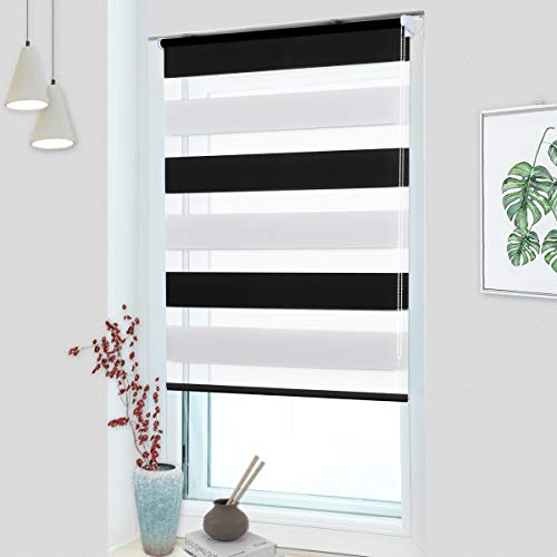 MupFup Doppelrollo Klemmfix ohne Bohren,Duo Rollo Klemmrollo Schwarz-Weiß 45 x 120cm(BxH), Lichtdurchlässig & Verdunkelnd Fensterrollo für Schlafzimmer, Badezimmer, Wohnzimmer Fenster und Tür von MupFup