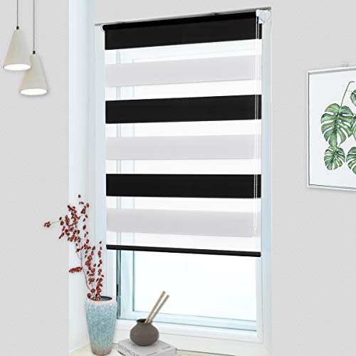 MupFup Doppelrollo Klemmfix ohne Bohren,Duo Rollo Klemmrollo Schwarz-Weiß 60 x 120cm(BxH), Lichtdurchlässig & Verdunkelnd Fensterrollo für Schlafzimmer, Badezimmer, Wohnzimmer Fenster und Tür von MupFup